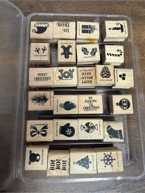 Stampin Up! Christmas Mini Wooden Stamp Set - 25 Holiday Icons
